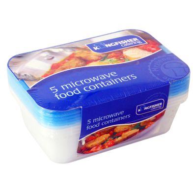 See more information about the 5 x Plastic Food Containers Rectangle 650ml - Clear & Blue by Kingfisher
