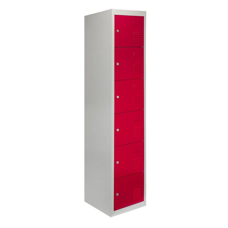 Steel Locker 6 Compartments 180cm - Grey & Red Flatpack by Raven