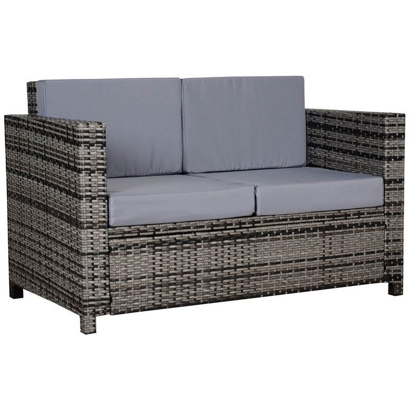 Outsunny Two-Seater Rattan Sofa - Mixed Grey