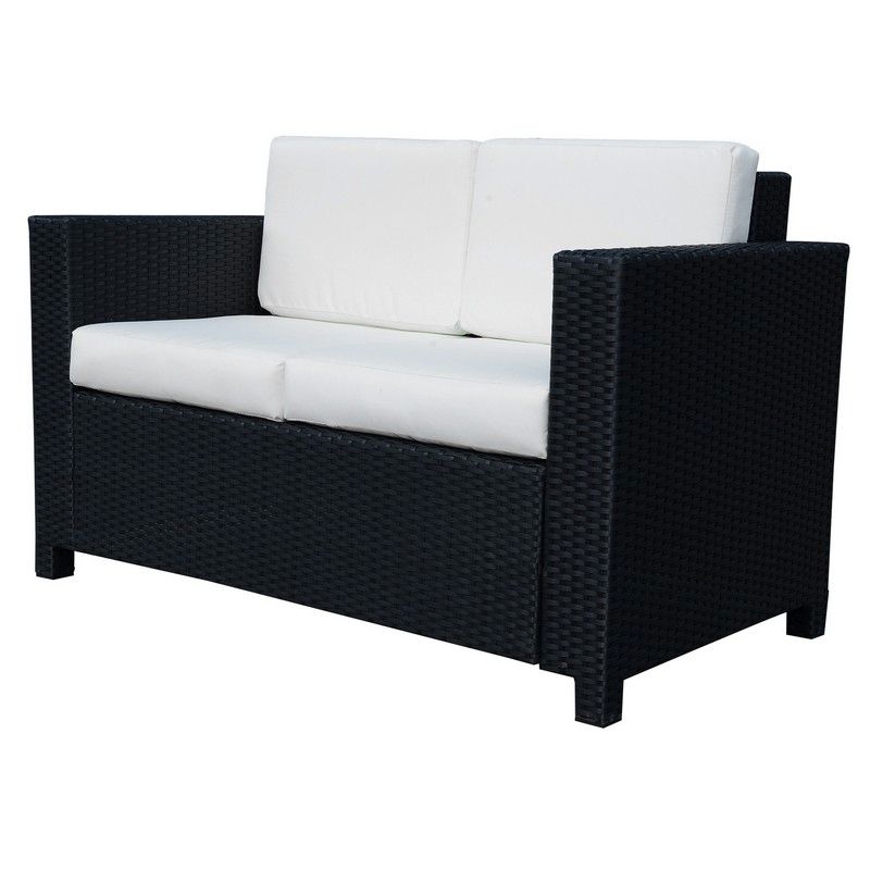 Outsunny Wicker Garden 2-Seater Double Couch Loveseat Black