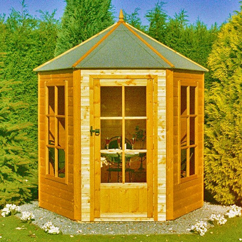 Shire Hexagonal 7' 1" x 6' 1" Apex Summerhouse - Premium Dip Treated Shiplap