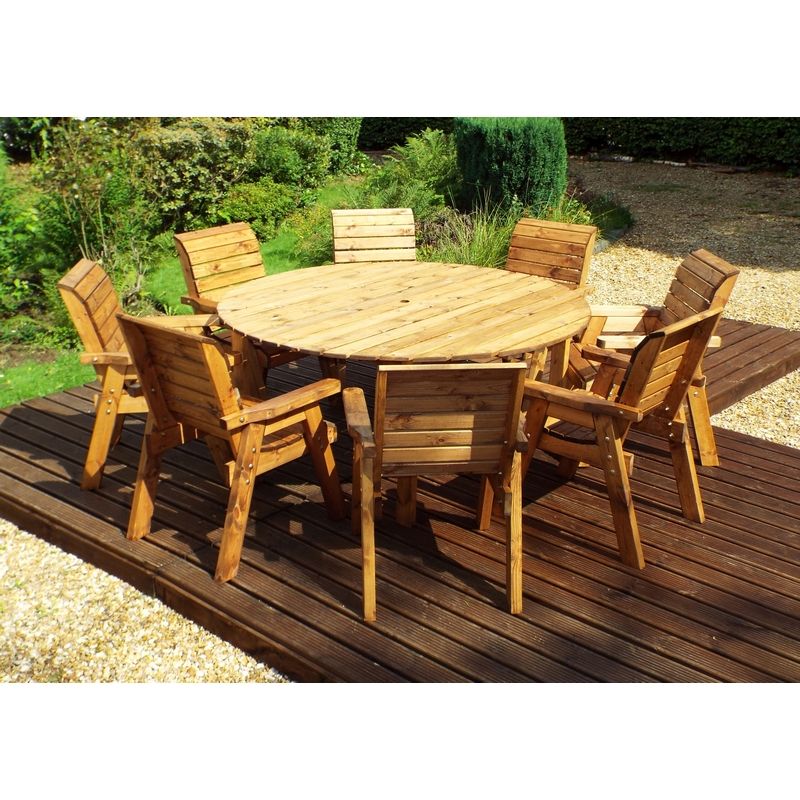 Charles Taylor 8 Seat Circular Table & Chairs Scandinavian Redwood Garden Furniture