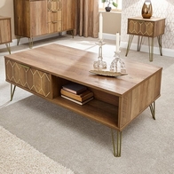 See more information about the Orleans Coffee Table Natural 2 Shelves 2 Drawers