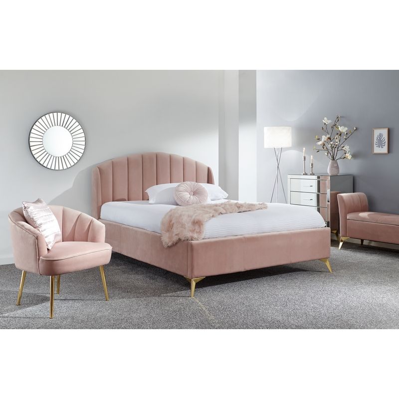 Pettine King Size Ottoman Bed Wood & Fabric Pink 5 x 7ft