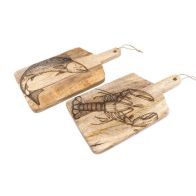 See more information about the 2x Chopping Board Wood with Lobster & Salmon Pattern - 50cm
