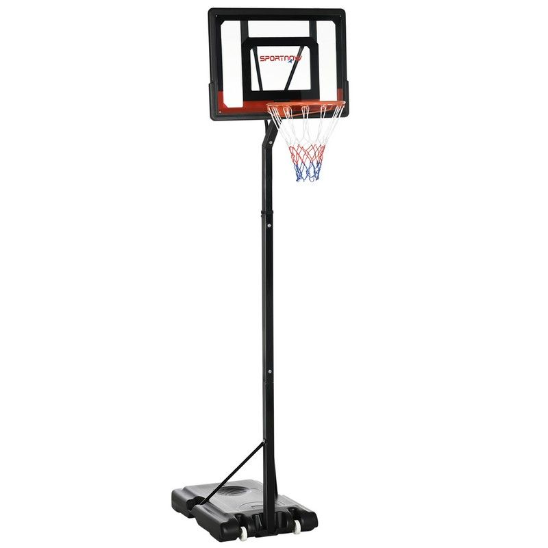 2.1 to 2.6M Adjustable Free Standing Basketball Hoop Weighted Base With Transit Wheels Black & Red by Sportnow