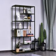See more information about the Homcom Wood Shelf Bookcase Industrial Style Stand 6-Staggered Shelf Living Room Display Rack Organiser