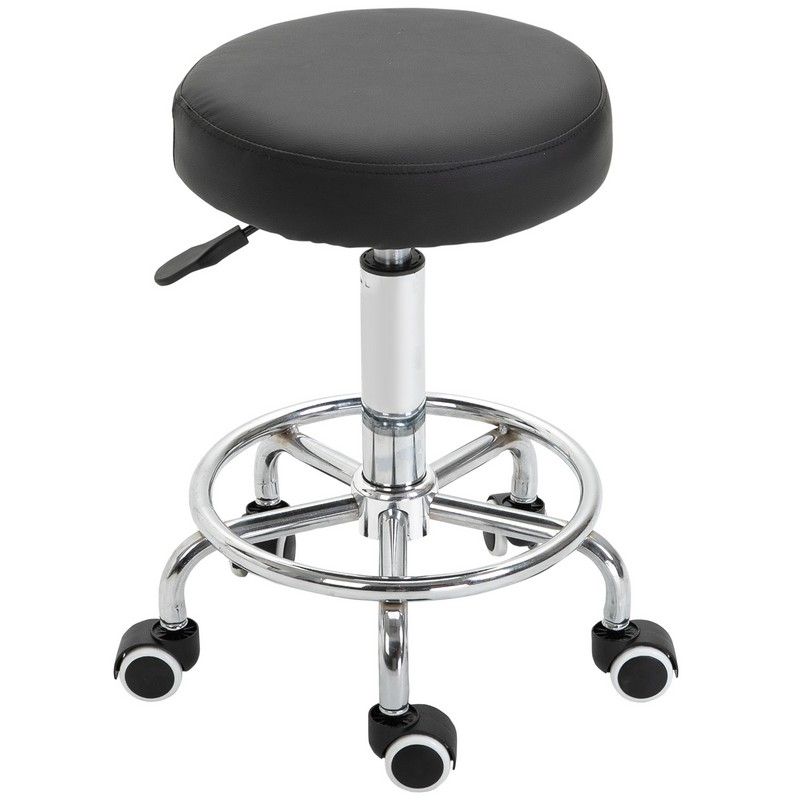 Wheeled Salan Stool Adjustable Height Steel Framed Black by Vinsetto