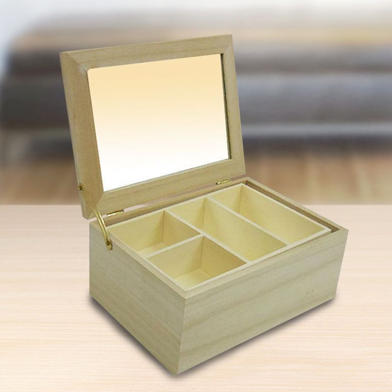 Wood Jewellery Box Folding Lid 5 Compartments 20cm - Natural by Premier
