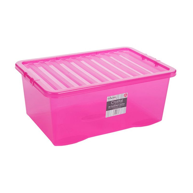 45L Wham Crystal Stacking Plastic Storage Pink Box & Clip Lid