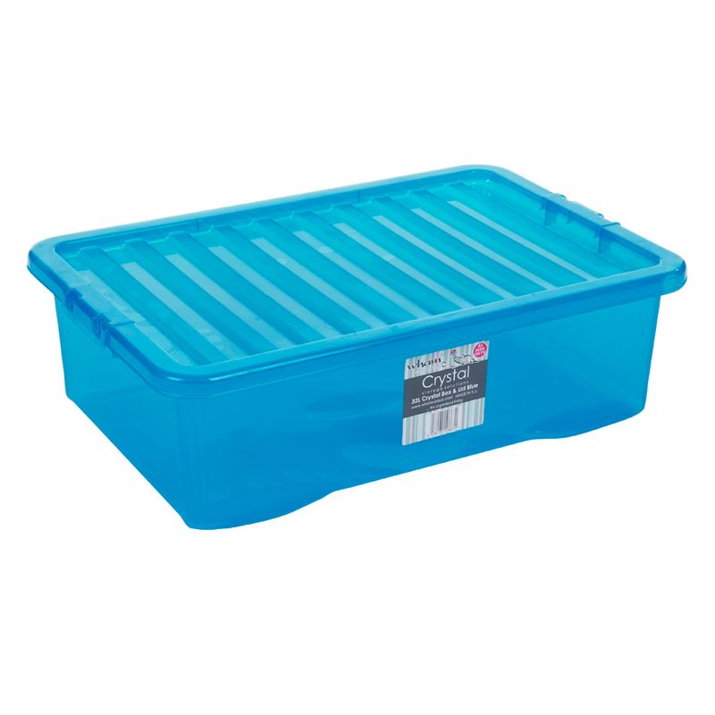 32L Wham Crystal Stacking Plastic Storage Blue Box & Clip Lid