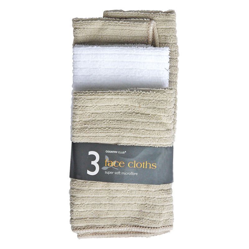 3 Pack Micro Soft Face Cloths - Beige