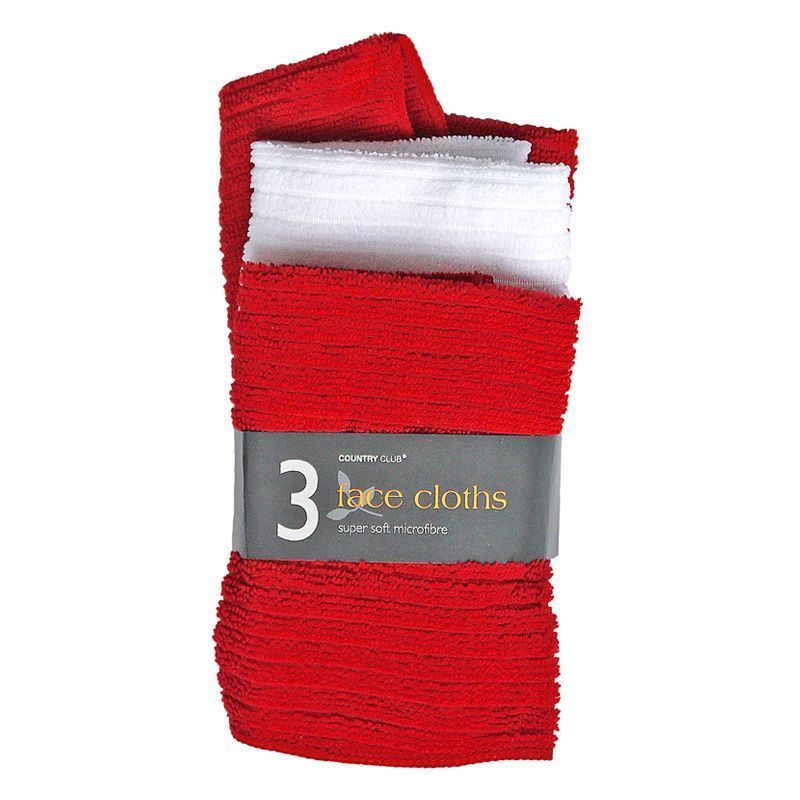 3 Pack Micro Soft Face Cloths - Red