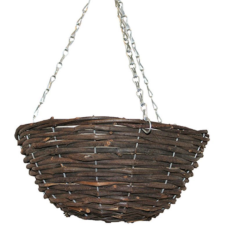 14 Inch Hanging Rattan Basket Black 