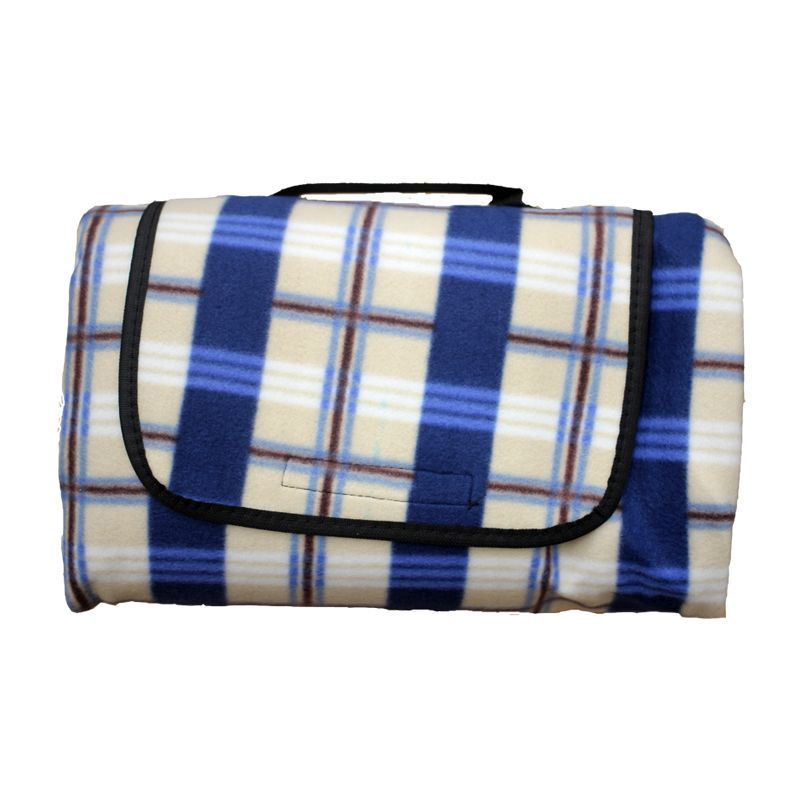 Fleece Picnic Blanket (125cm x 150cm) - Blue & Beige