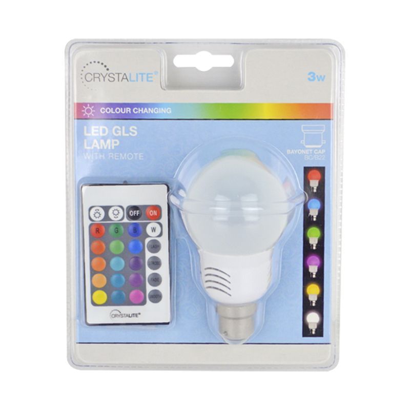 Crystalite 3w Colour Changing LED GLS Lightbulb with Remote (BC/B22)