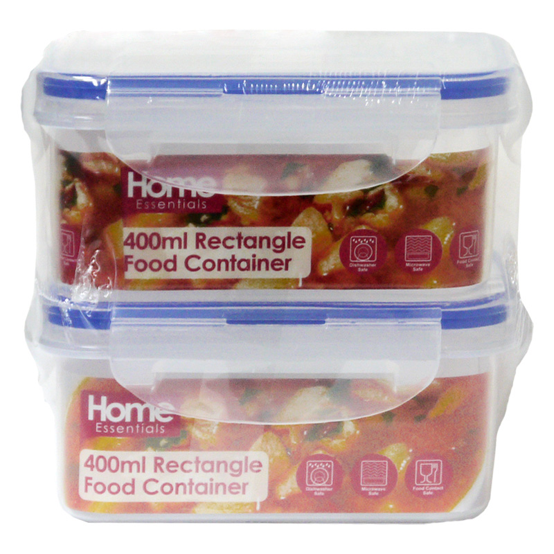 2 x Plastic Food Containers Rectangle 400ml - Clear Essentials by Kitchen Collection