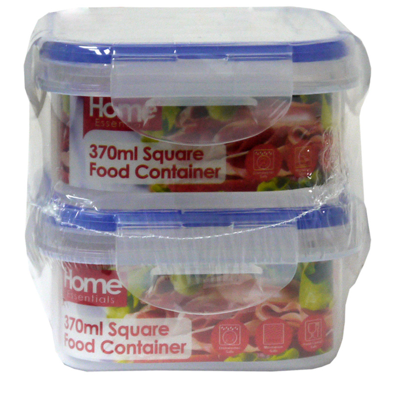 2 Pack 370ml Square Food Containers