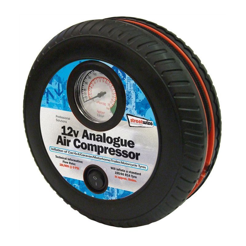Streetwize 12v Air Compressor - Tyre Shape with Gauge