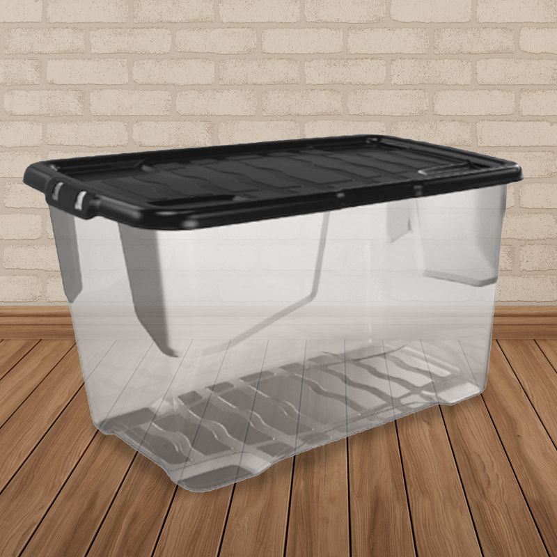 100L Curve Extra Large Clear Stacking Box & Black Lid