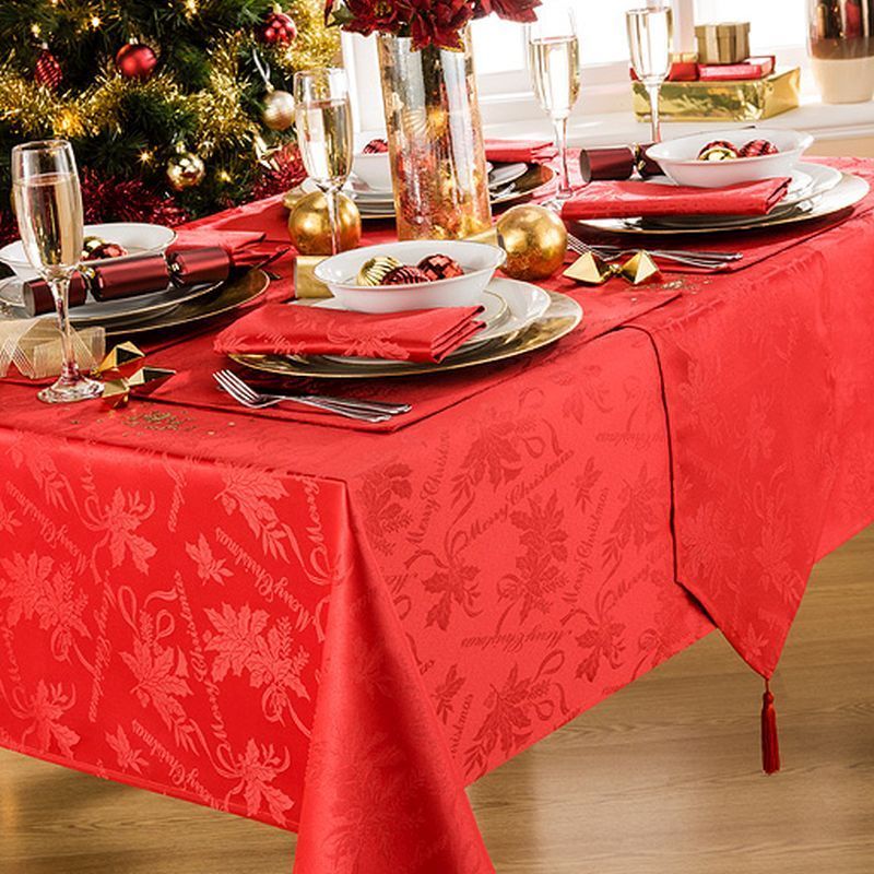 Round Tablecloth Red Garland 69 Inch Diameter