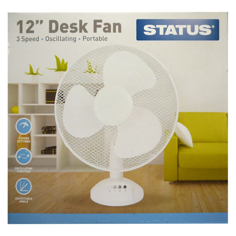 Status 12 Inch Oscillating Desk Fan White - 3 Speed