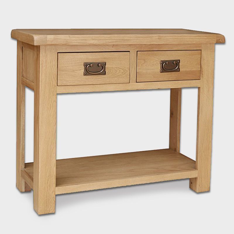 Cotswold Oak Console Table Natural 1 Shelf 2 Drawers
