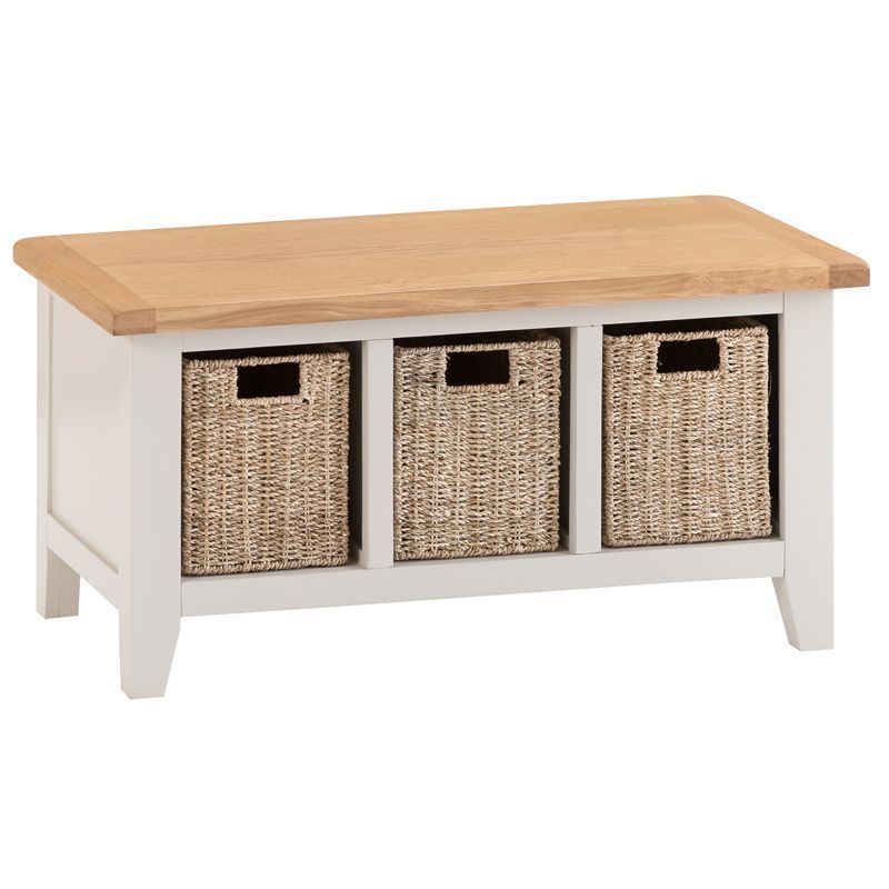 Elsing Pine Hall Bench With 3 Basket Drawers