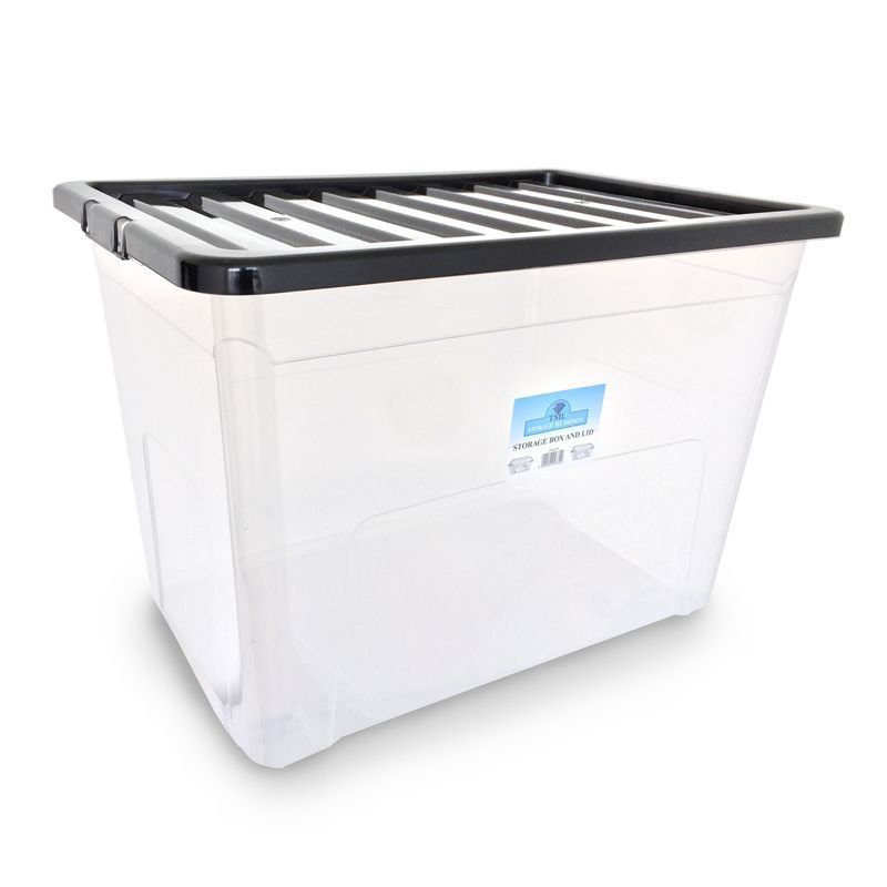 Plastic Storage Box 75 Litres Large - Clear & Black by TML