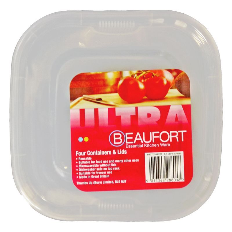 Beaufort Pack of 4 1.8 Litre Square Food Containers