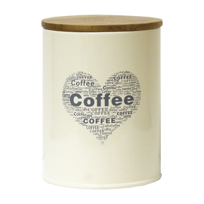 Coffee Heart Design Storage Jar Tin With Bamboo Lid