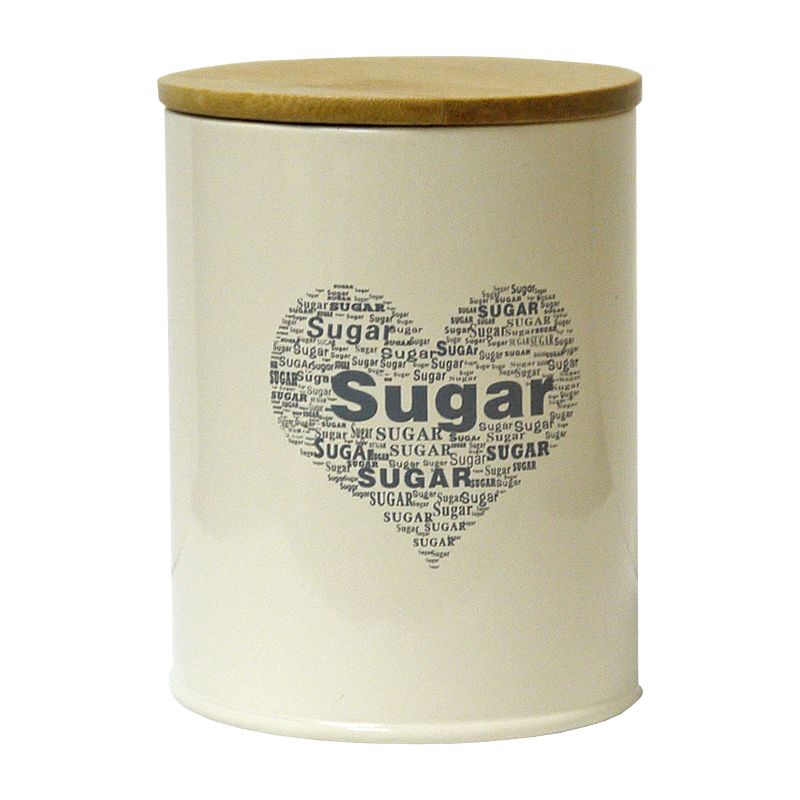 Sugar Heart Design Storage Jar Tin With Bamboo Lid