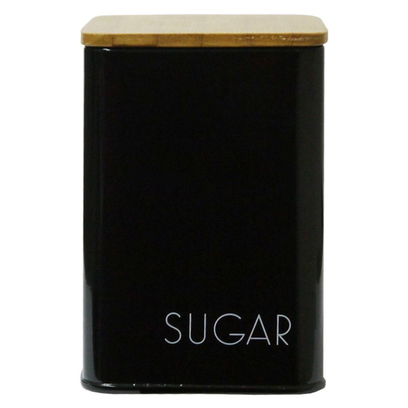 Sugar Square Storage Jar With Bamboo Lid Black With White Text