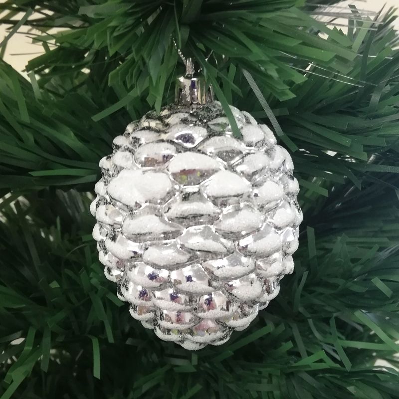 4 x Pinecone Christmas Tree Baubles Decoration Silver - 7cm by Christmas Time