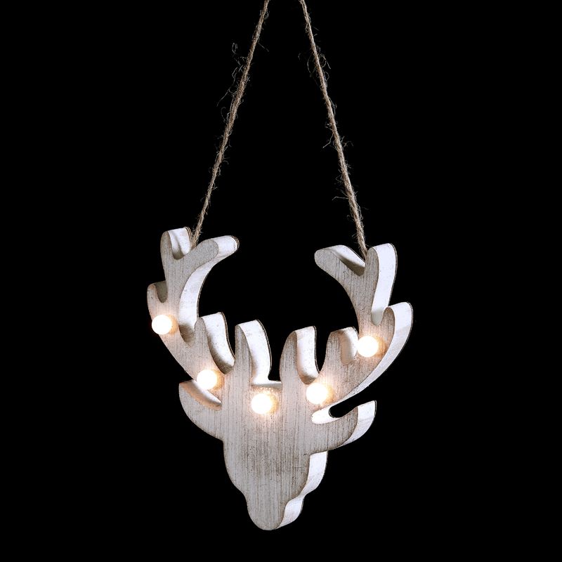 5 LED White Indoor Hanging Stag Head Table Decoration Battery 14x14cm