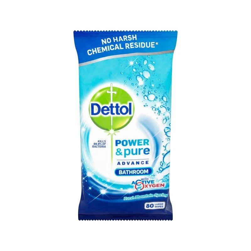 Dettol Power & Pure Advance Bathroom Fresh Mountain Spring 80 Wipes