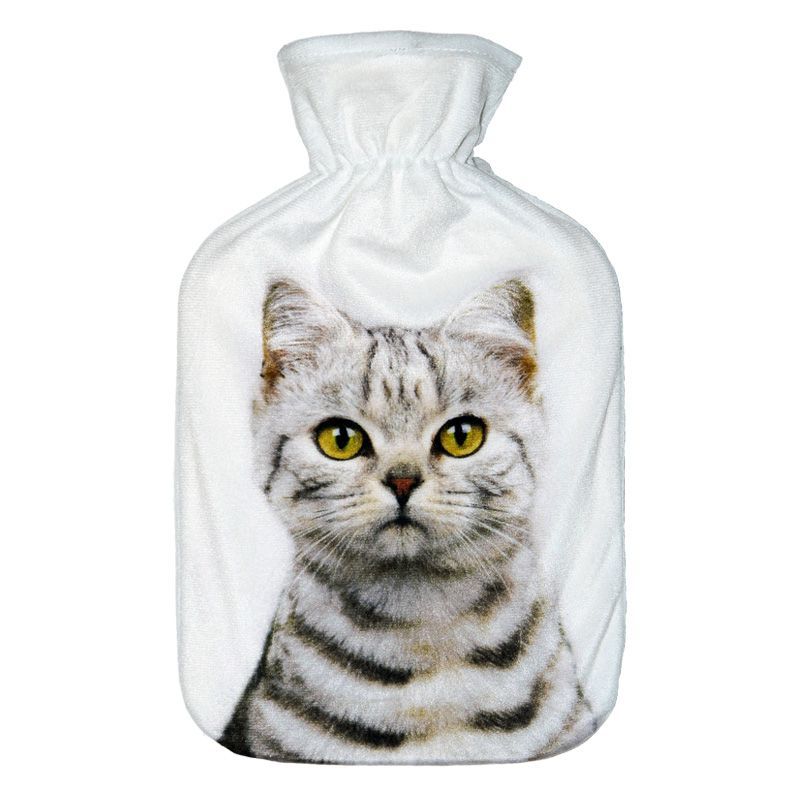 2 Litre Hot Water Bottle White & Brown Striped Cat