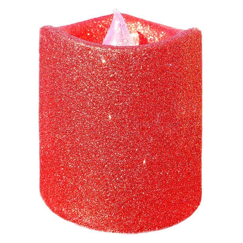 8cm LED Glitter Candle Red