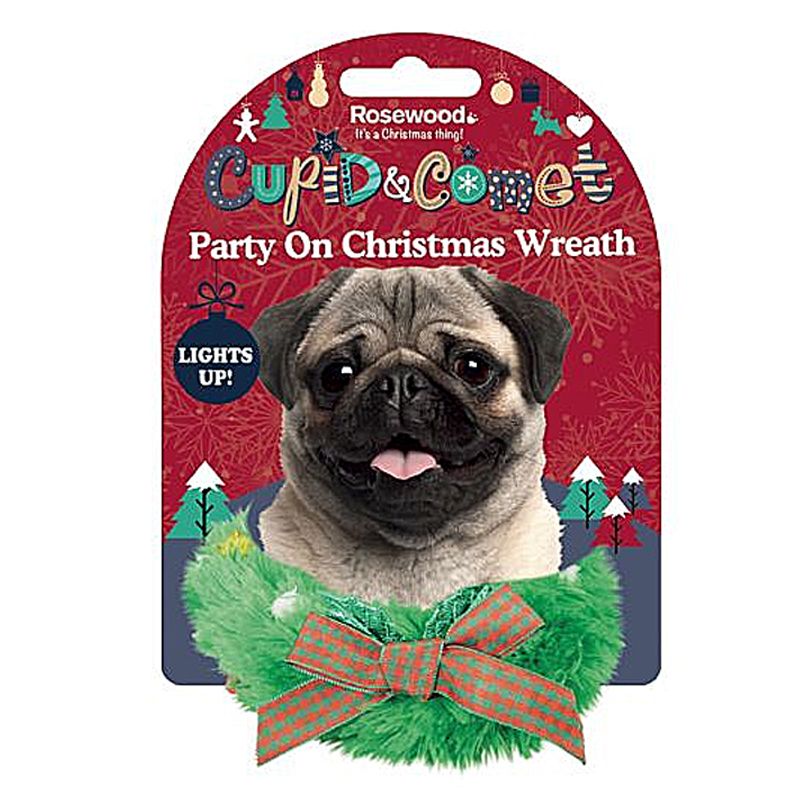 Novelty Party On Xmas Wreath For Dogs  Cupid & Comet