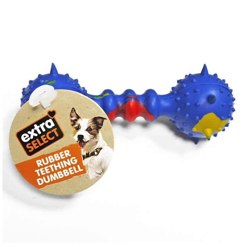Extra Select Rubber Teething Dumbell Dog Chew Toy Blue
