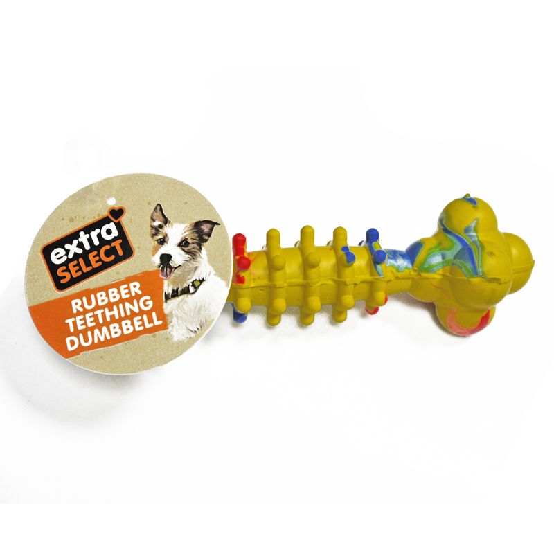 Extra Select Rubber Teething Dumbell Dog Chew Toy Yellow