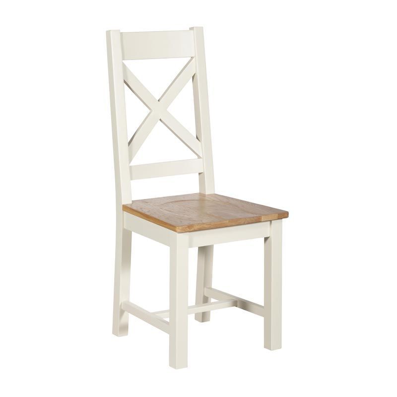Harmony White Fixed Cross Back Wooden Seat Dining Chair