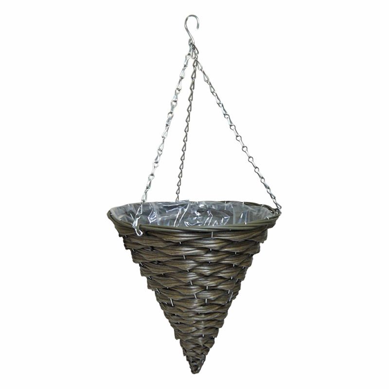 14 Inch Cone Shaped Hanging Rattan Basket Natural