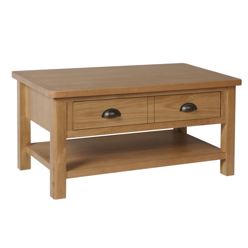 Rutland Coffee Table Oak Natural 1 Shelf 2 Drawers