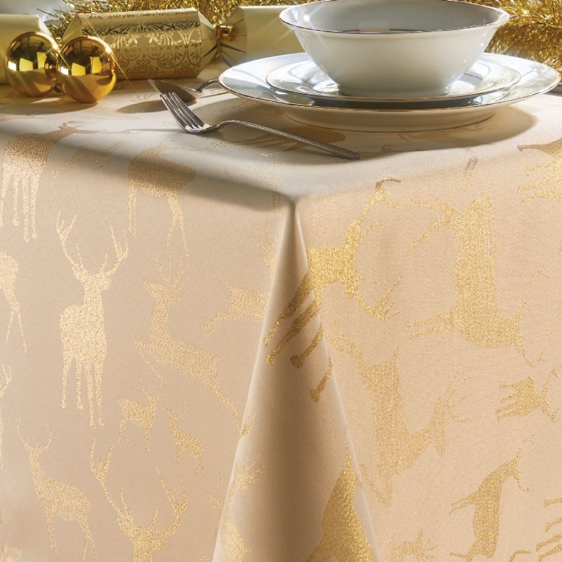 Cream & Gold Stag Table Tablecloth 52" x 70" Rectangular