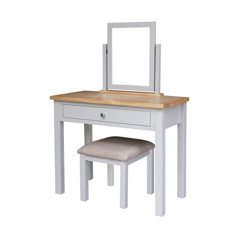 Lucerne Dressing Table Oak Light Grey Table - with Dressing Stools 1 Drawer