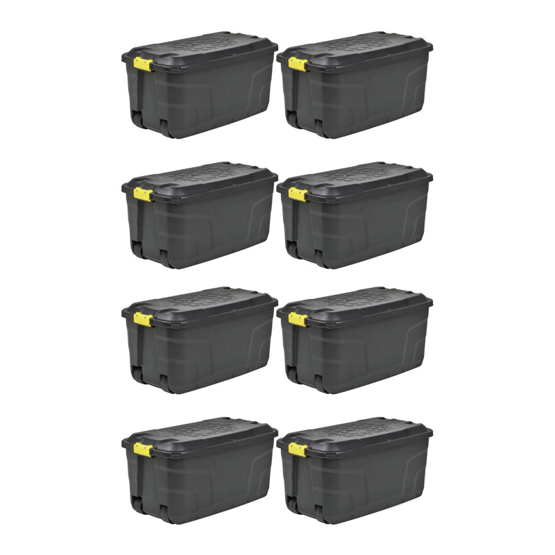 8 x Plastic Storage Box 145 Litres Extra Large - Black Heavy Duty by Strata