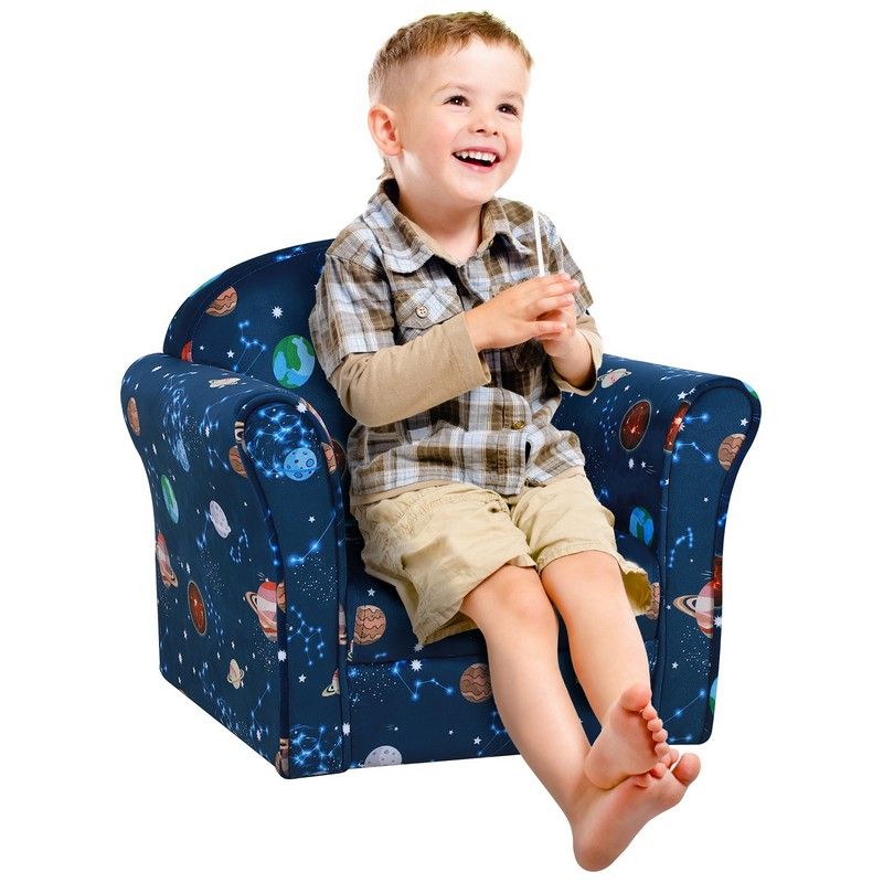 Homcom Kids Planet-Themed Armchair With Non-Slip Feet Wooden Frame - Blue