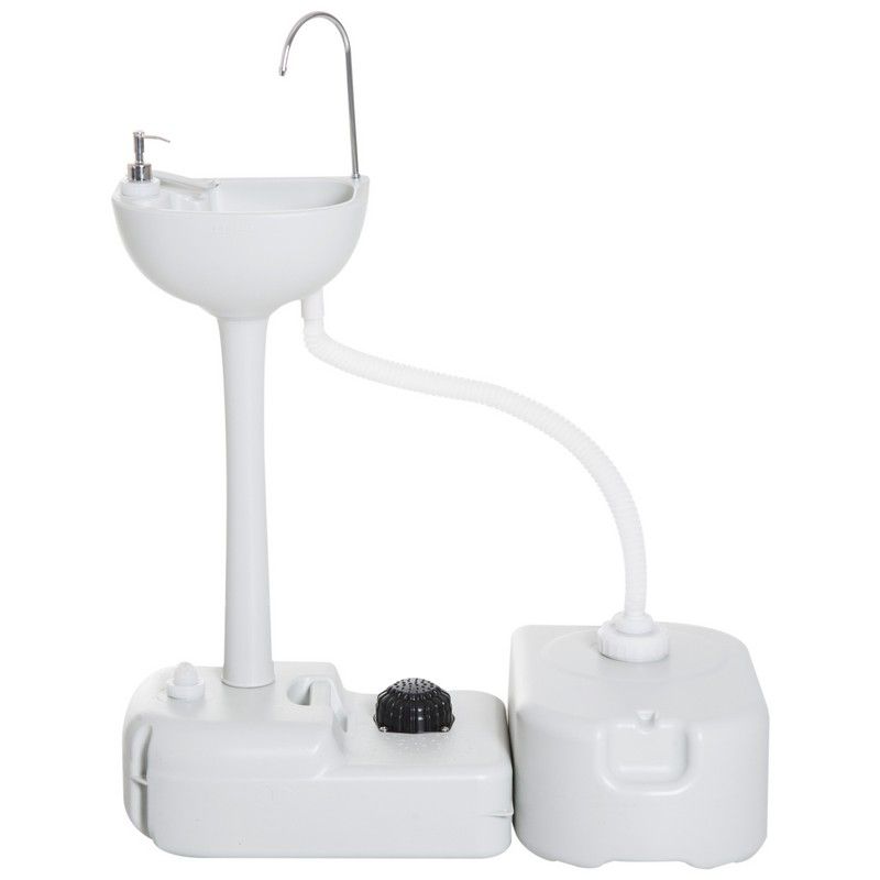 Outsunny Camping Portable Hand Wash Sink Basin W/ 17L Water Tank And 24L Drainage Equipment With Sanitizer Station Hdpe