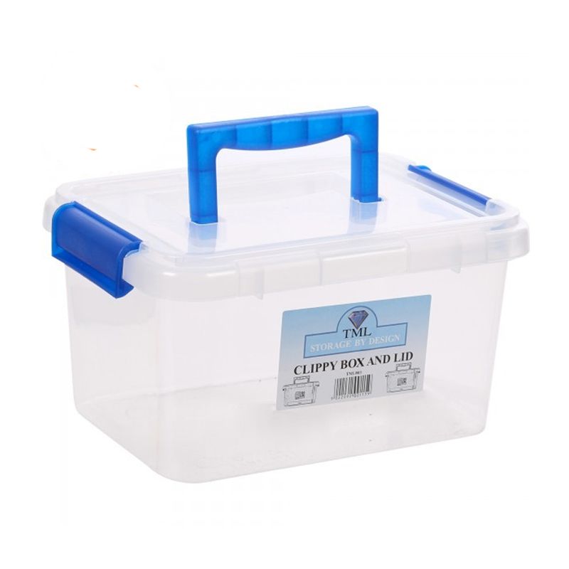 3.5L TML Stacking Plastic Storage Box Clear Clip Lid With Blue Handle
